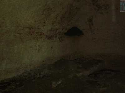 Nonostante la scarsa illuminazione intuiamo la presenza di una fessura: � il varco che porta al terzo livello, ma � murato